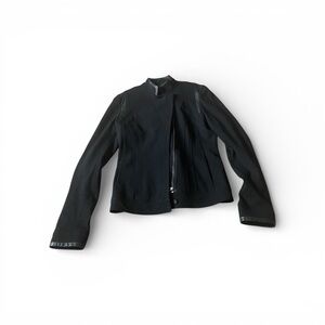 Elie Tahari Black Zip-Front Leather-Trim Jacket